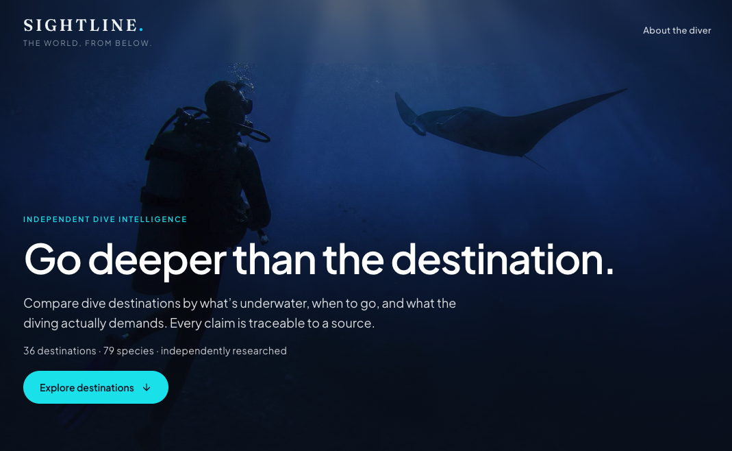 Sightline dive planner interface